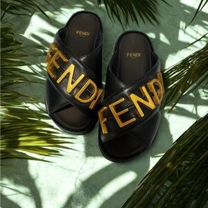 Black and Gold Slip-On Loafers